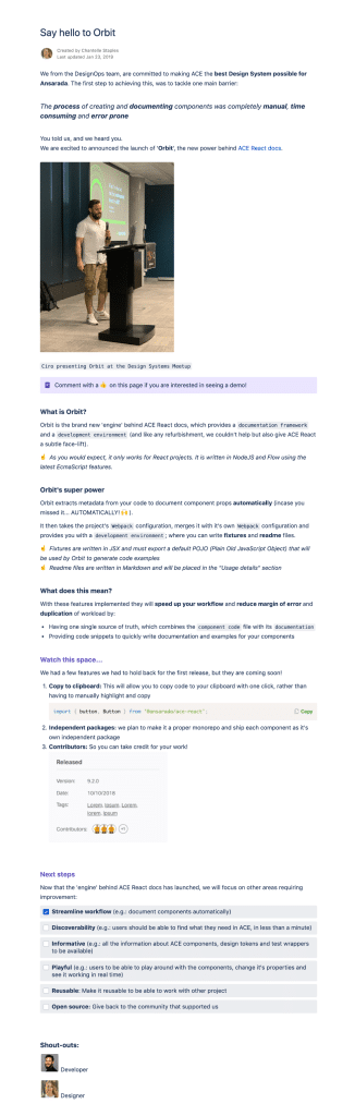 ACE documentation enhancement - Orbit