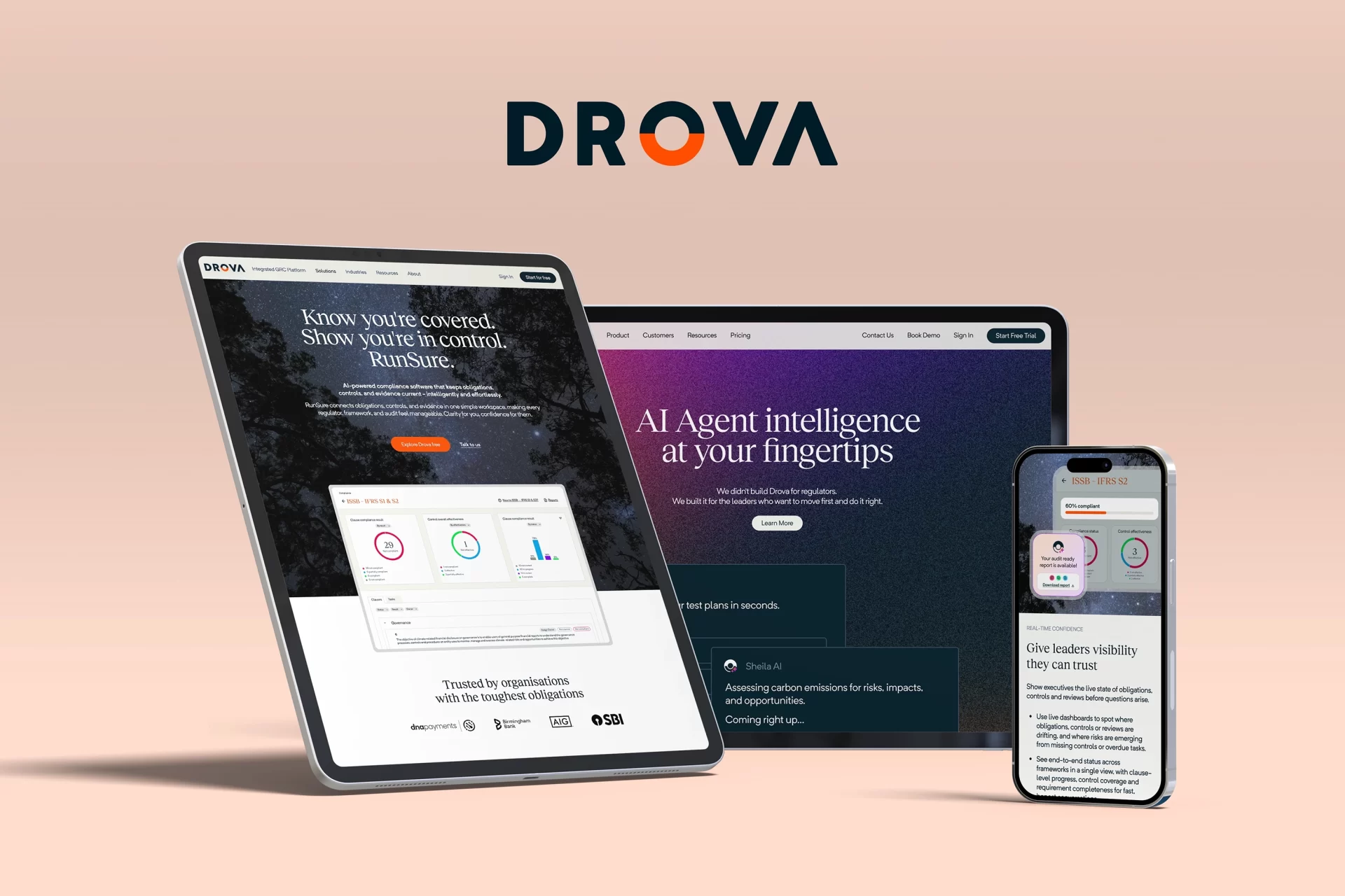 Drova website redesign 2025–2026 — RunSure compliance module UI design