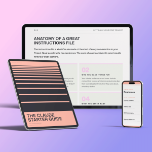 The Claude Starter Guide PDF cover showing a tablet and phone mockup