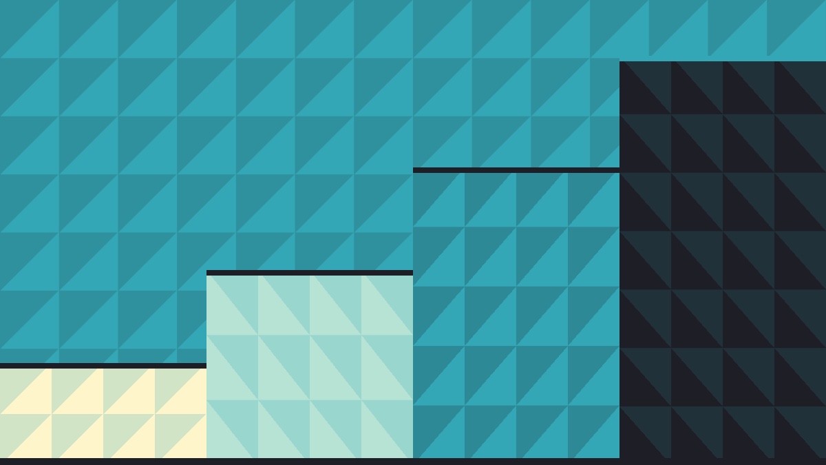 Four ascending geometric tiled columns in pale lemon, mint, teal and dark navy, representing the four phases of AI maturity