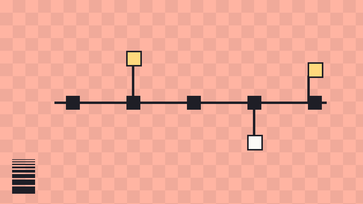 Coral and navy brand illustration: a main line with branches and commit nodes, representing version control in GitHub