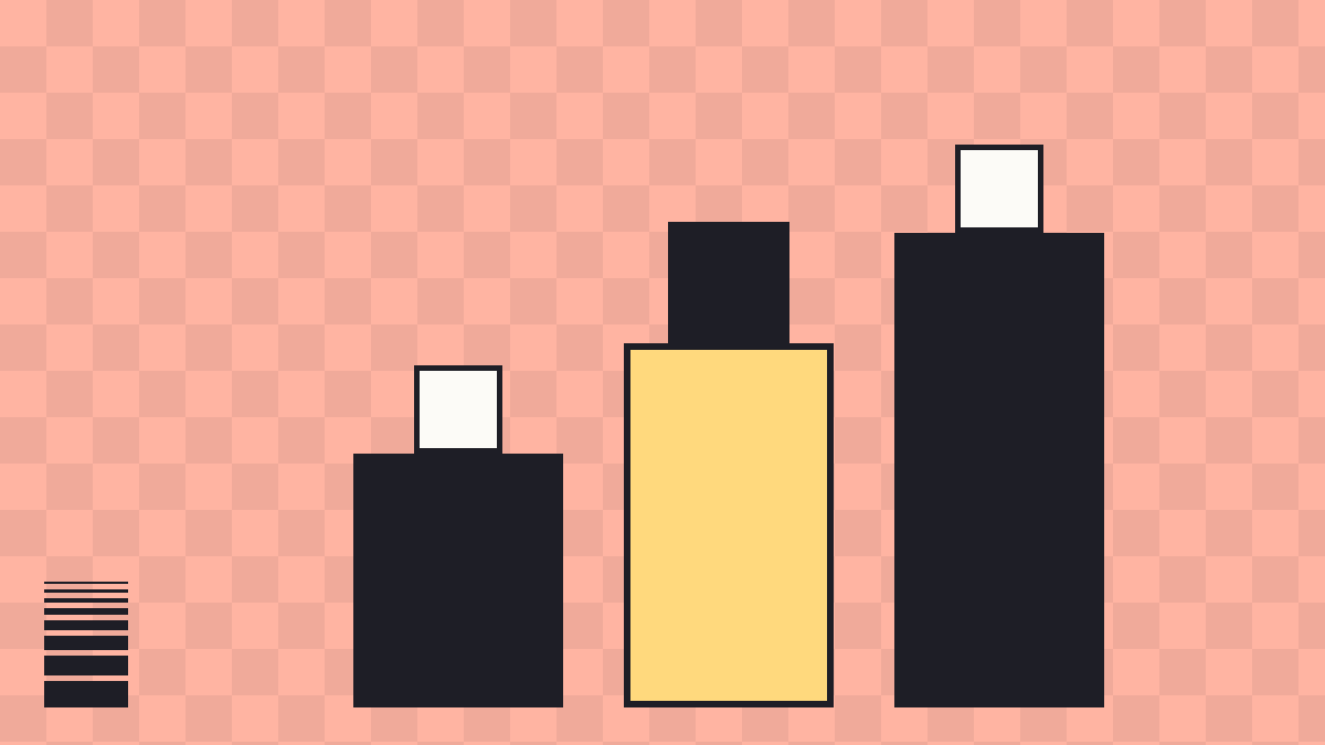 Coral and navy brand illustration: three rising blocks of different sizes with the middle one marked, representing choosing the right Claude model